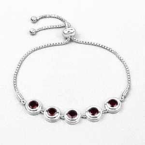Certified Natural Garnet Bracelet Sterling Silver Adjustable Bezel Bolo January Birthstone Jewelry Wedding Gift - Product Image 3