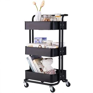 Carrello Portaoggetti Moderno a 3 Ripiani per Cucina, con Maniglia Nera in Plastica YS e Ruote Staccabili, per Camera da Letto, Ufficio, Soggiorno - Product Image 4