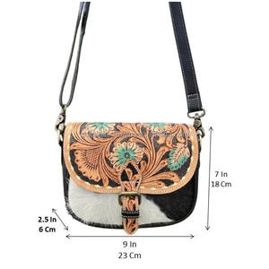 2025 luxe mode Original usiné à la main selle sac à main nouveau Design Floral véritable cuir de vachette véritable sac à bandoulière pour les femmes - Product Image 2