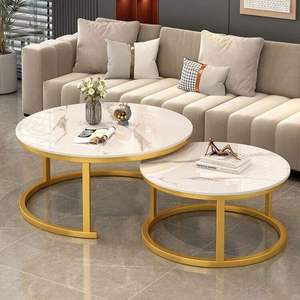 Modern Minimalist Design Durable Sintered <b>Stone</b> <b>Top</b> Metal Frame Nesting Coffee <b>Table</b> Set Adjustable Height Space-saving Easy - Product Image 5