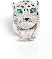 Bague Cocktail Unisexe en Argent Sterling 925 avec Moissanite Vintage et Motif Oeil de Panthère pour Fête