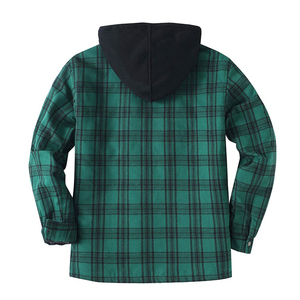 En gros, Veste à capuche en flanelle pour hommes, de haute qualité, décontractée, à carreaux, style streetwear, coupe-vent, avec logo frontal, épaisse - Product Image 2