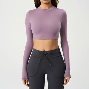 Veste de yoga pour femme, couleur unie, manches longues, effet seconde peau, pour le sport et l'extérieur, vente en gros - Product Image 3