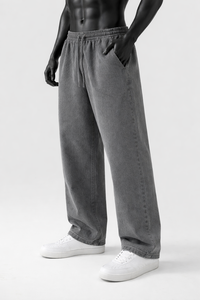 Pantalon large délavé à l'acide pour homme, taille à cordon, décontracté et doux, personnalisation en gros, fournisseur OEM, production en vrac - Product Image 5