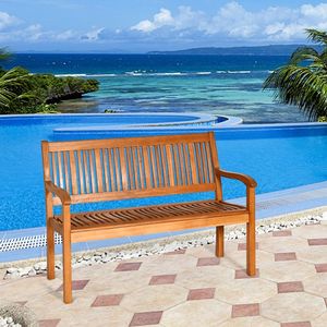 Banc de jardin en bois massif pour deux personnes avec dossier incurvé et accoudoirs larges pour patios - Product Image 4