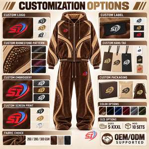 Ensemble de survêtement personnalisé en velours 280 GSM avec strass, sweat à capuche et pantalon, couleur Mocha Désert, Monogramme, Mode Velours Lounge - Product Image 6