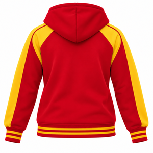 Sudadera con Capucha Premium PDK para Mujer, Color Rojo y Amarillo, con Bolsillos Delanteros, Cintura con Rayas y Cierre Completo con Cremallera, para Hermandades - Product Image 4