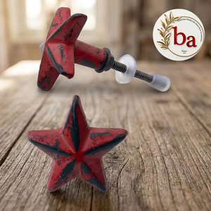 Ba Rustic Red Distressed Cast Iron Durable Star Cabinet Knob Furniture <b>Handle</b> for Bedroom & Bathroom with Mounting Screws - Product Image 1