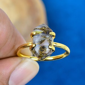 Pierre précieuse hexagonale en cuivre blanc naturel, plaqué or 18 carats sur argent sterling 925 - Product Image 2