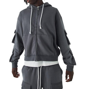 Sudadera con Capucha Oversize Gris para Hombre, Casual, de Forro Polar, con Bolsillos, para Otoño, Ajuste Regular, de Algodón Tejido - Product Image 1