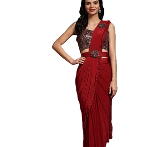Dernier sari en soie georgette de designer avec bordure à volants, prêt à porter pour les fêtes et les festivals, de haute qualité, en provenance du Gujarat par FABZONE - Product Image 1