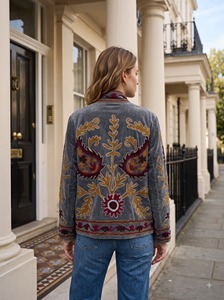 Veste en coton respirant brodée pour femmes, style Suzani floral, ouverte sur le devant, manches longues, style bohème ethnique - Product Image 5