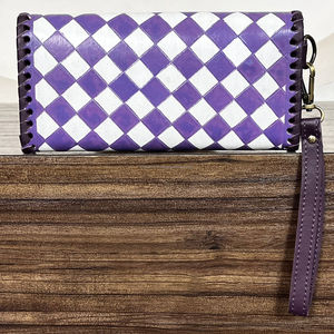 Nouvelle pochette personnalisée écologique à carreaux violets et blancs pour femmes, porte-cartes de luxe de haute qualité en cuir de vache véritable - Product Image 5