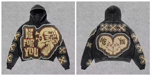 Ensemble sweat-shirt et pantalon de jogging évasé vintage streetwear moderne avec logo brodé patchwork personnalisé pour professionnels - Product Image 4