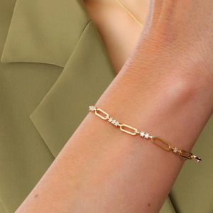 Paperclip Diamond Bracelet EF/VVS 0.27CTW Chain Bracelet Elegant Link Bracelet Lab Diamond Stacking Bracelet in 14K Solid Gold - Product Image 1