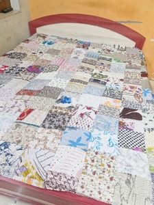 Bohemian <b>Patchwork</b> Kantha Quilt Handmade Vintage 100% Cotton Reversible Eco-Friendly All-Season King Size Bedding <b>Throw</b> Blanket - Product Image 4