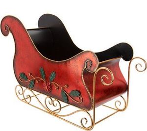 Décoration de Noël en métal rouge en forme de traîneau avec rails courbes et motif feston, style traditionnel - Product Image 2