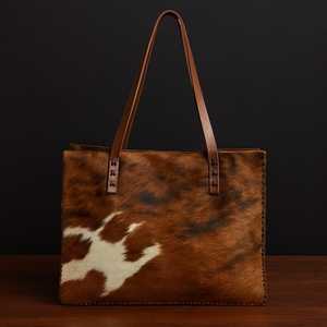 Sac fourre-tout en cuir véritable avec poils, broderie de logo personnalisée, fermeture éclair, prix d'usine, usage quotidien, couleur unie, style décontracté vintage, design de créateur - Product Image 3