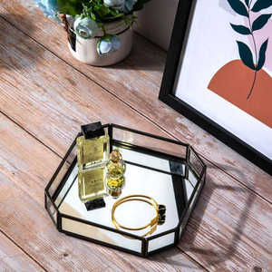 Modern Gold Metal Polygon <b>Mirror</b> Storage Tray For Tabletop Decor And Organizing Jewelry Perfume Display - Product Image 5