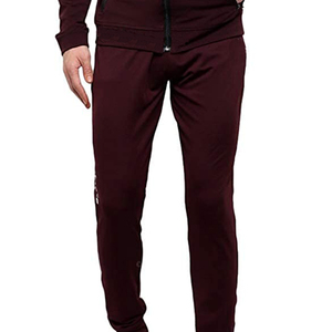 Survêtement Homme Bordeaux à Fermeture Éclair Intégrale, Col Montant, Sportswear Décontracté, Couleur Unie, Polyester, Manches Longues, Poches Latérales, Idéal Automne - Product Image 3