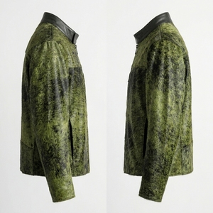 Wholesale <b>Men</b> Cowhide Hair on <b>Leather</b> <b>Jacket</b> Moss Green Cow Fur Biker Coats Custom Streetwear Outerwear Fashion Apparel - Product Image 4