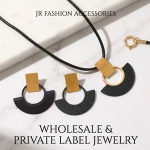 Matte Black Geometric Fan Jewelry Set 316L Stainless Steel Necklace Earrings - Product Image 5