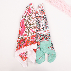Foulard carré en coton à motifs floraux ethniques, respirant, doux pour la peau, multi-usage, printemps-été, mouchoir, bracelet, attache-cheveux - Product Image 3