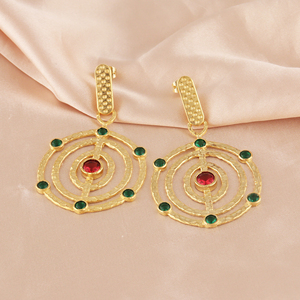 Wholesale multiple quartz hook earrings 18k gold plated push <b>back</b> chakra design hammered finish dainty handmade gemstone Jewelry - Product Image 3