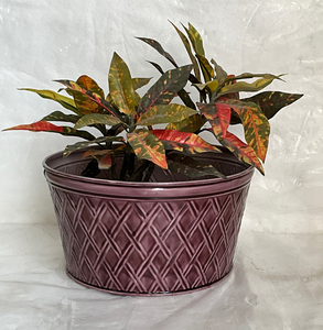 Metal Round Yellow <b>Ceramic</b> Look <b>Flower</b> <b>Pot</b> with Diamond Pattern Glazed Finish Handmade Planter for Indoor Outdoor Use - Product Image 5