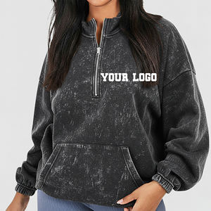 Sudadera de Mujer Estilo Hip Hop, 100% Algodón, con Cierre de Cremallera de un Cuarto, Lavado Ácido, Cuello Redondo, Transpirable, Precio Mayorista Asequible - Product Image 1