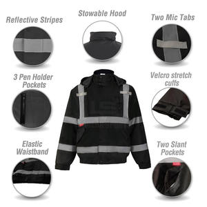 Chaqueta de Trabajo con Capucha y Cremallera Reflectante, de Poliéster Transpirable y Alta Visibilidad para Hombre, Cálida para Invierno - Product Image 2