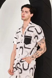 Chemise Homme Manches Courtes en Mélange de Coton Blanc à Motif Imprimé Décontractée Boutonnée Coupe Slim pour l'Été, le Streetwear, le Bureau, les Fêtes et le Quotidien - Product Image 3