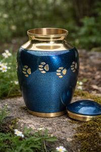 Hermosas Urnas Conmemorativas Doradas y Azules para Mascotas, Recuerdo de Pata de Mascota, Urnas de Cremación para Cenizas Funerarias, Metal, Latón/Aluminio - Product Image 3