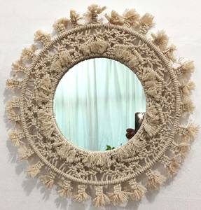 Macrame <b>Hanging</b> Wall <b>Mirror</b> With Fringe Decorative <b>Round</b> <b>Mirror</b> for Home Apartment Living Room Bedroom Entryways - Product Image 6