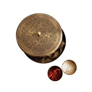 Luxury Square Brass Spice <b>Box</b> With Hammered Lid And Spoon Traditional Indian Masala Dabba Container for Countertop Eco-Friendly - Product Image 5