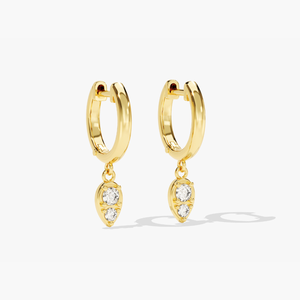 Pendientes de Aro Huggie de Oro Amarillo de 10K con Baño de Rodio y Diamantes de Laboratorio de Corte Brillante, con Colgante de Diamante, de Lujo para Mujer, Certificación IGI - Product Image 1