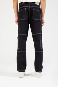 <b>Men</b> Black Contrast Stitch Pants Classic Utility Cut <b>Belt</b> Loops Zip Fly Multi-Pocket Bulk Supply Classic style Casual street wear - Product Image 5
