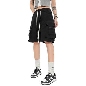 Pantalones cortos Cargo elásticos de cintura alta para mujer, verano, Color sólido, gran oferta, pantalones cortos con cordón de calidad, botón de decoración con Logo, venta al por mayor - Product Image 3