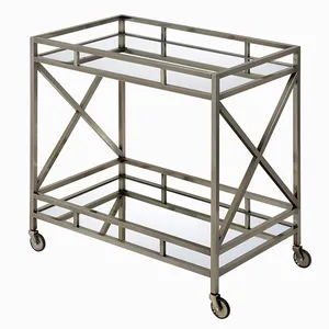 Chariot de bar moderne en métal avec étagères en verre, design rectangulaire minimaliste pour la maison, la cuisine et les fêtes - Product Image 4