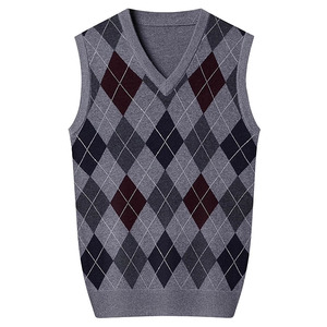Pull sans manches en tricot côtelé pour homme, mélange laine/polyester, respirant, séchage rapide, logo frontal, style décontracté, doublure en laine pour l'hiver - Product Image 1