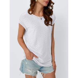 2025 2025 Primavera Verano moda mujer Camisetas de manga corta ojal bordado blusa elegante Casual Tops moda 2XL ropa - Product Image 5