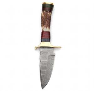 Outil artisanal compact en acier à motifs, manche en bois de cerf, pièce de présentation exécutive - Product Image 2