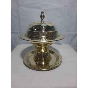 Handcrafted Brass Khajur Pot with Pedestal Stand Traditional Arabic Date Bowl With Lid For Ramadan And <b>Eid</b> <b>Gift</b> Table Decor - Product Image 4