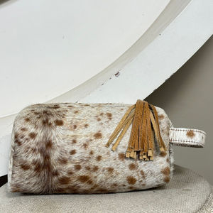 New Arrival 2025 Latest Designer Hair on Cowhide Leather Tassel Zipper Toiletry Bag <b>Makeup</b> Cosmetic <b>Storage</b> Travel Organizer Box - Product Image 4
