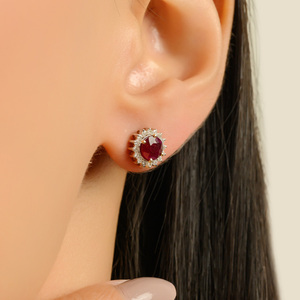 Magnifiques boucles d'oreilles clous en or jaune pur 14 carats, serties de rubis et de diamants véritables, personnalisées en usine, cadeau pour femme - Product Image 4