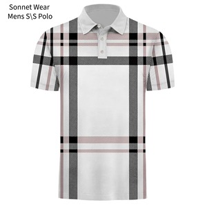 Polo à manches courtes pour homme, à carreaux, décontracté, tissé, imprimé - Product Image 1