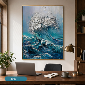 Peinture murale abstraite de vagues de mer HALO Luxury, art mural texturé 3D, décoration intérieure, fabricant vietnamien OEM ODM - Product Image 6