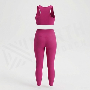 Women Seamless Yoga Set 2 Piece High Waist <b>Leggings</b> Racerback Sports Bra Solid <b>Pink</b> <b>Gym</b> Activewear - Product Image 2