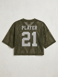 Jersey de Fútbol Americano Transparente de Malla Verde Oliva, Corte Cuadrado, para Mujer, 100% Poliéster, Cuello Redondo, Estilo Y2K, Personalizable con Impresión - Product Image 5