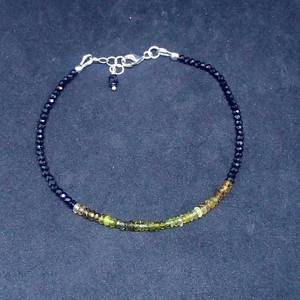 Bracelet en spinelle noire naturelle scintillante et tourmaline verte, fait main en argent sterling 925, bijou pierre de naissance d'octobre - Product Image 2